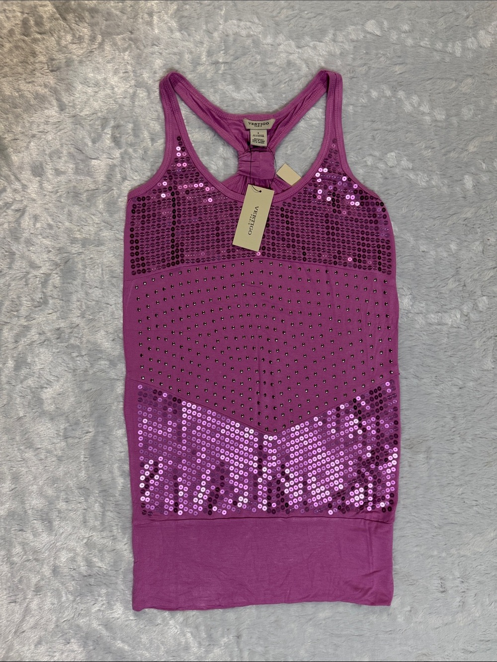 Vertigo Paris Y2K Pink Purple Sequin Racerback Mini Dress